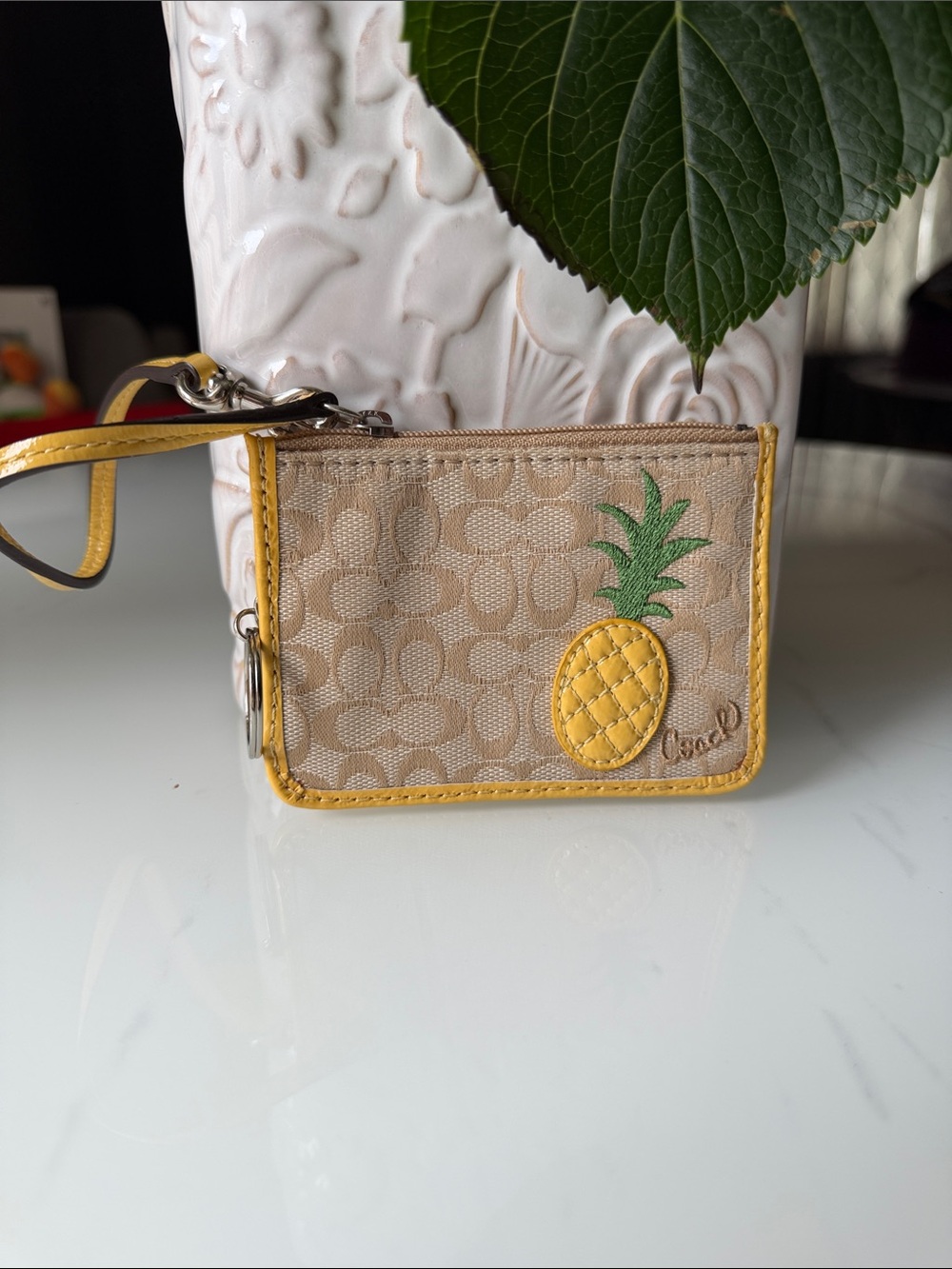 Coach Yellow Patent Leather Card Case Wristlet As is